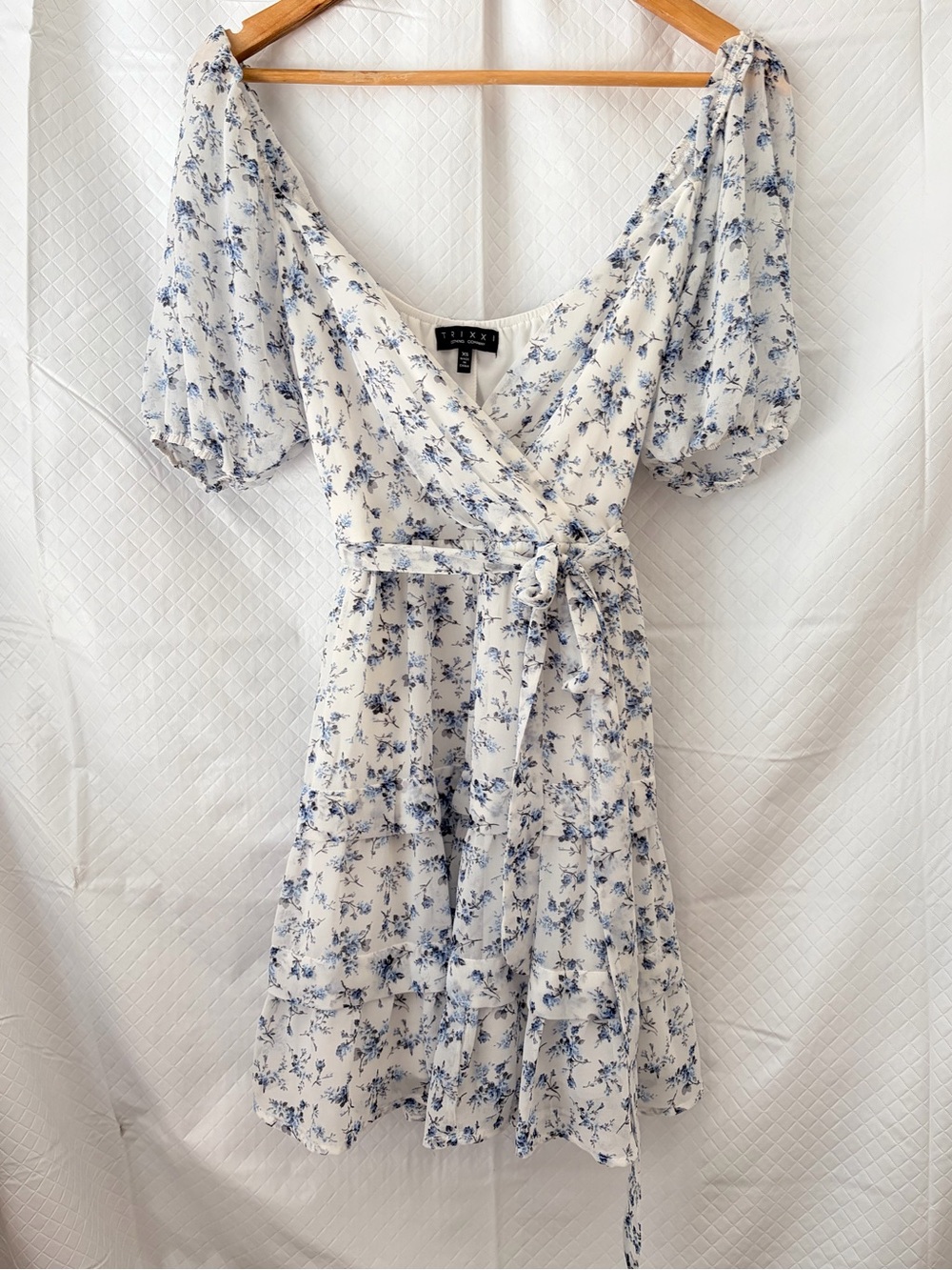 Trixxi White Mini Dress with Blue Floral Print